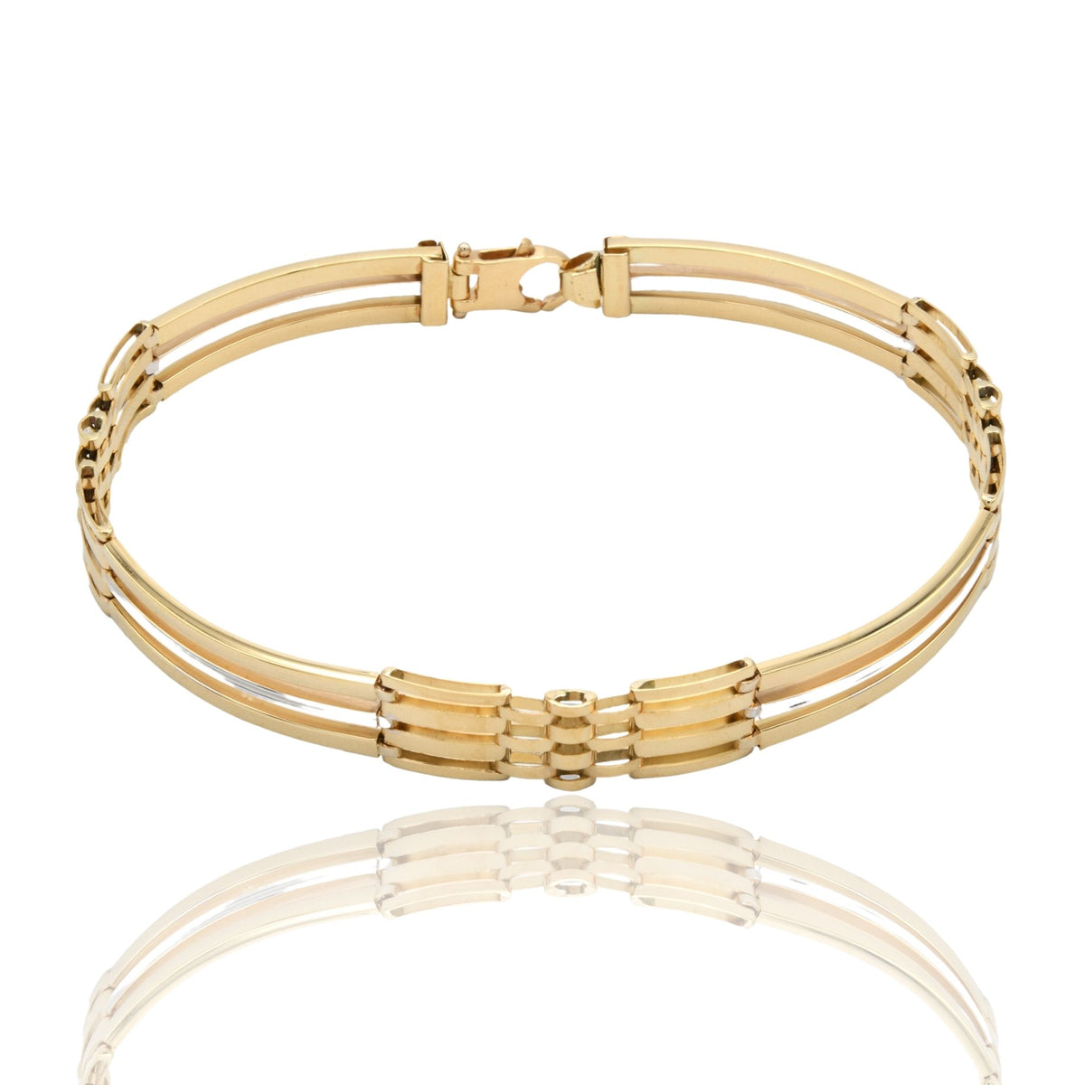 Bracciali Oro Giallo Oro Bianco Oro 18 carati Targhe Maglia Centrale Solo Oro
