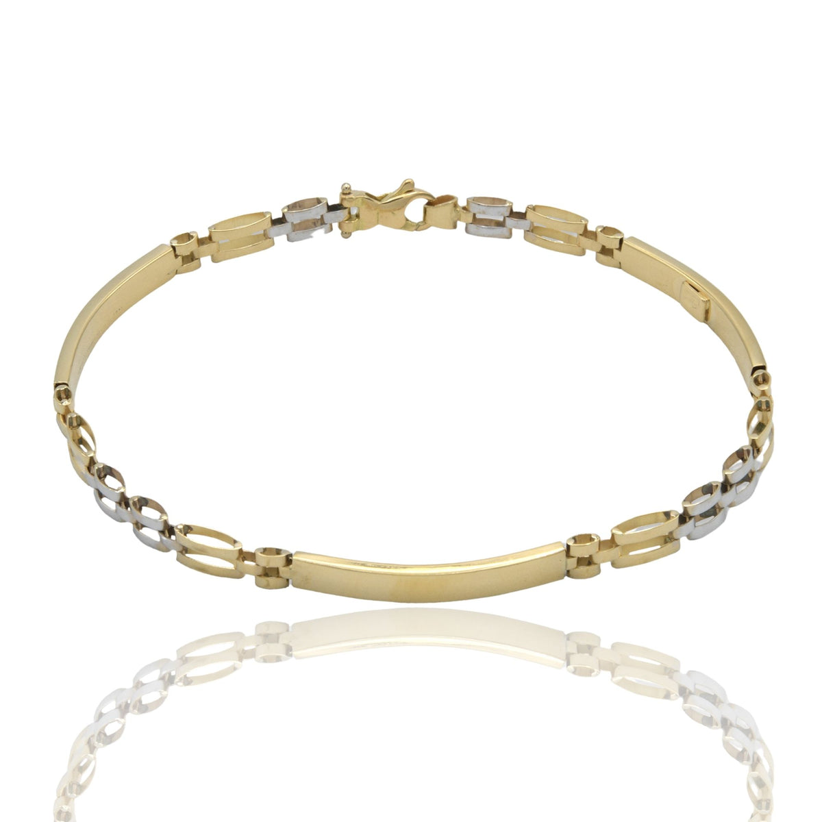 Bracciali Oro Giallo Oro Bianco Oro 18 carati Targhe Alternate E Maglie Solo Oro cm. 20.5