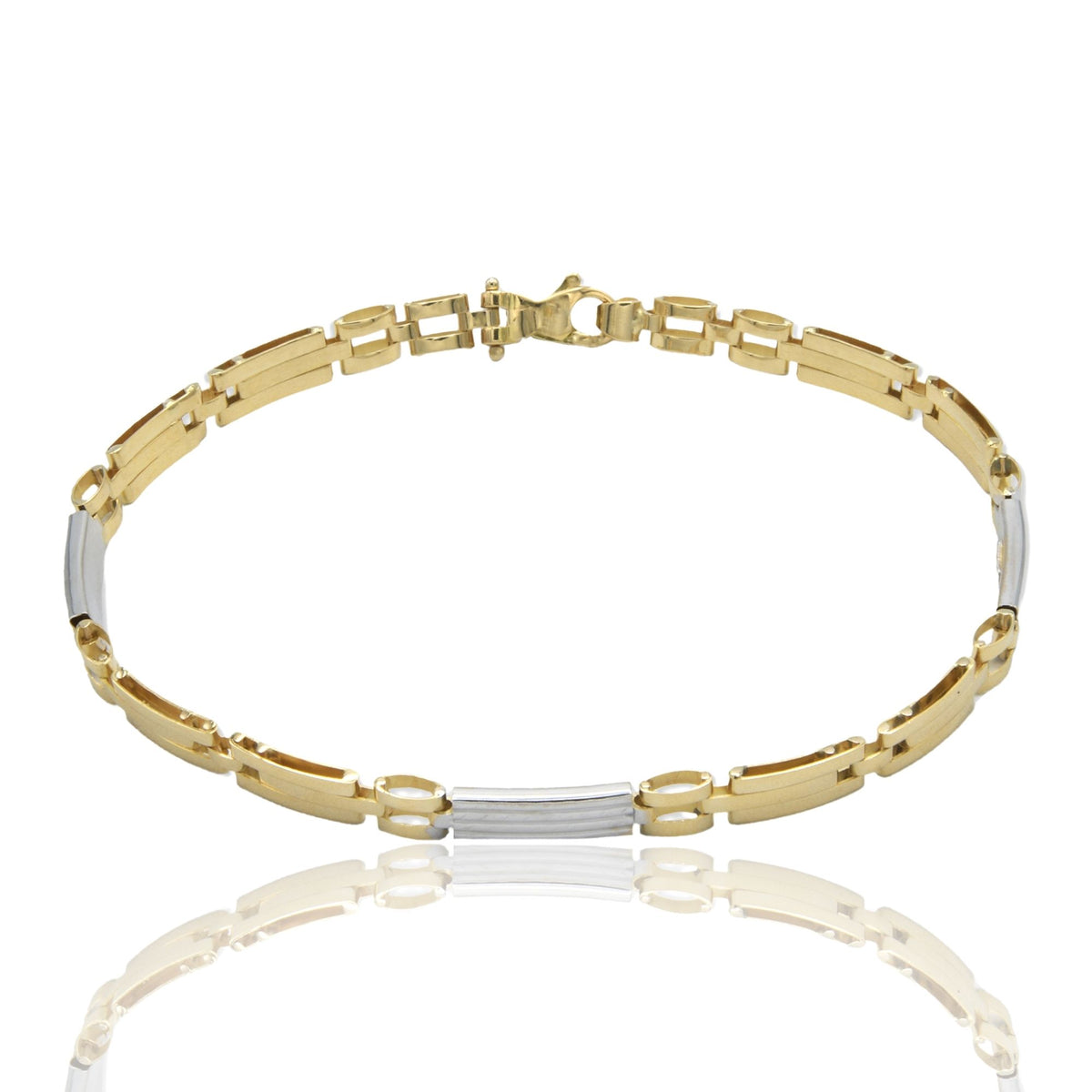 Bracciali Oro Giallo Oro Bianco Oro 18 carati Targhe Alternate E Maglie Solo Oro cm. 20.5