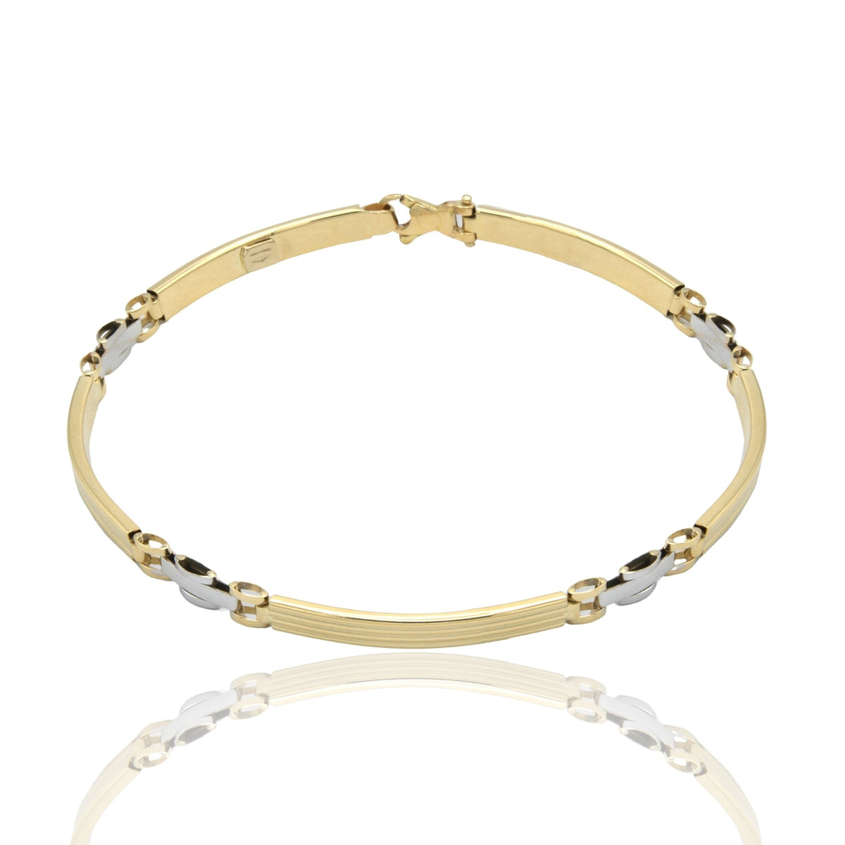 Bracciali Oro Giallo Oro Bianco Oro 18 carati Targhe Alternate E Maglie Solo Oro cm. 20.5
