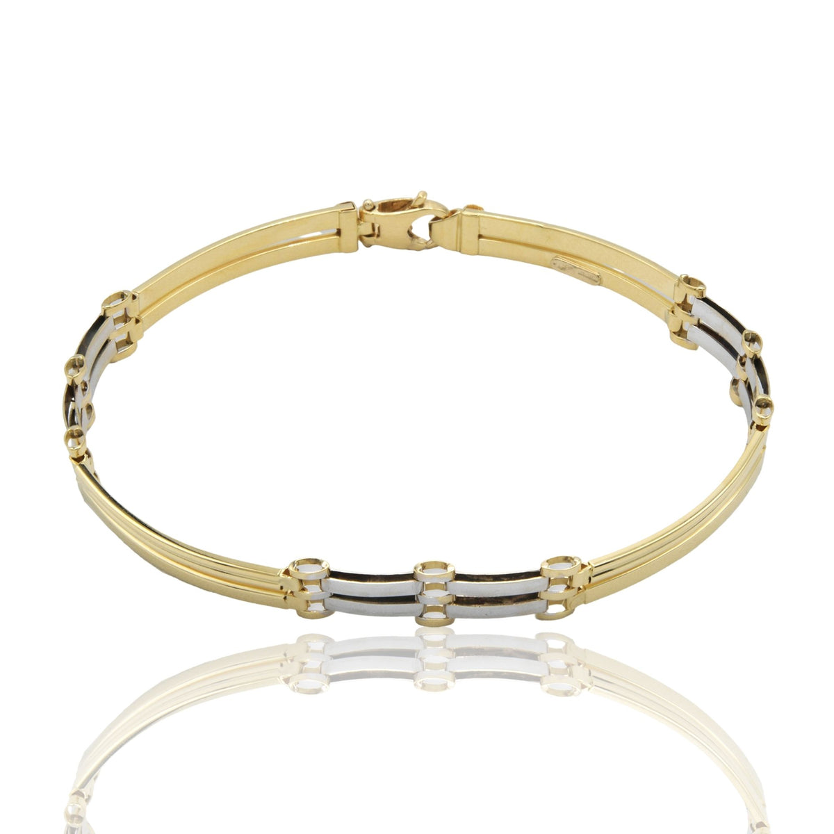 Bracciali Oro Giallo Oro Bianco Oro 18 carati Targhe Alternate E Maglie Solo Oro cm. 20.5
