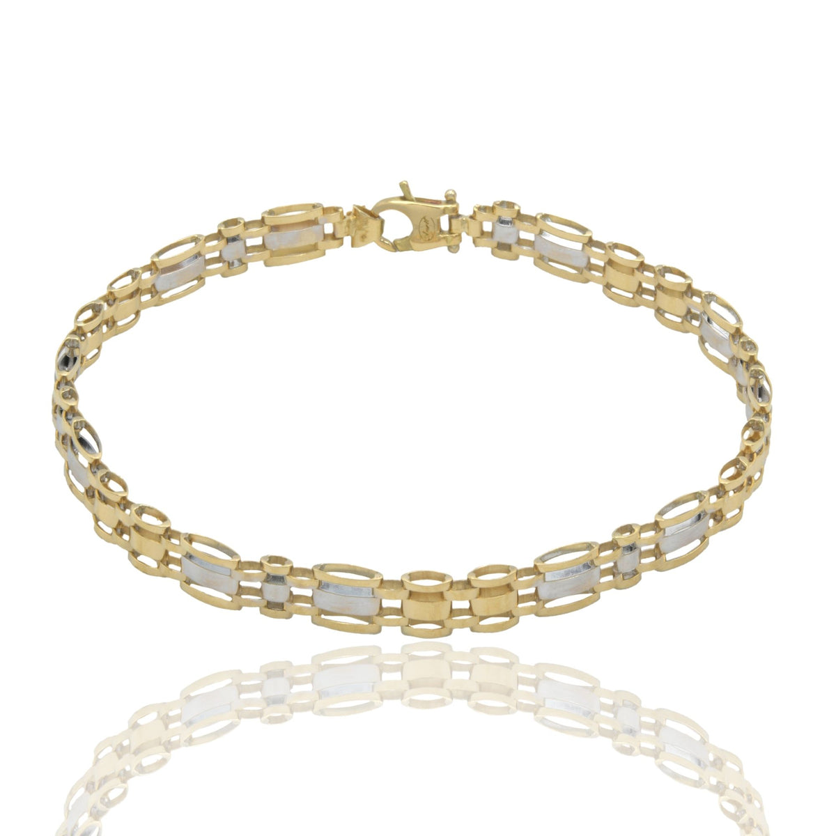 Bracciale Oro Giallo Oro Bianco Oro 18 carati Maglia cinturino Solo Oro