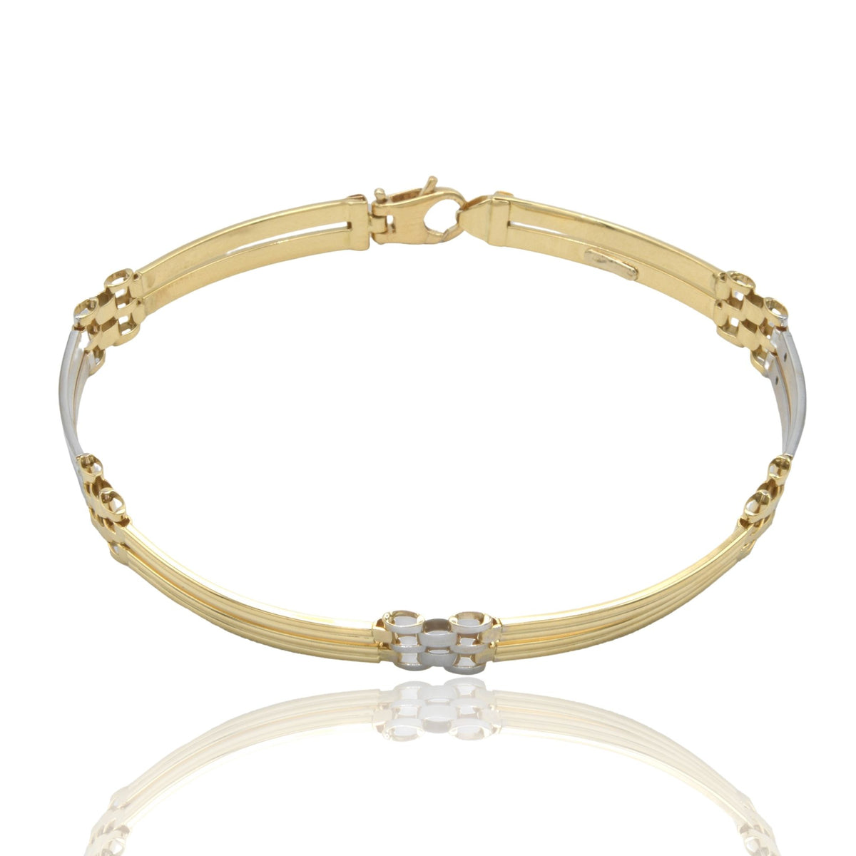 Bracciale Oro Giallo Oro Bianco Oro 18 carati Targhe Alternate E Maglie Solo Oro