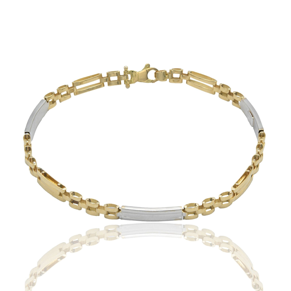 Bracciale Oro Giallo Oro Bianco Oro 18 carati Targhe Alternate E Maglie Solo Oro
