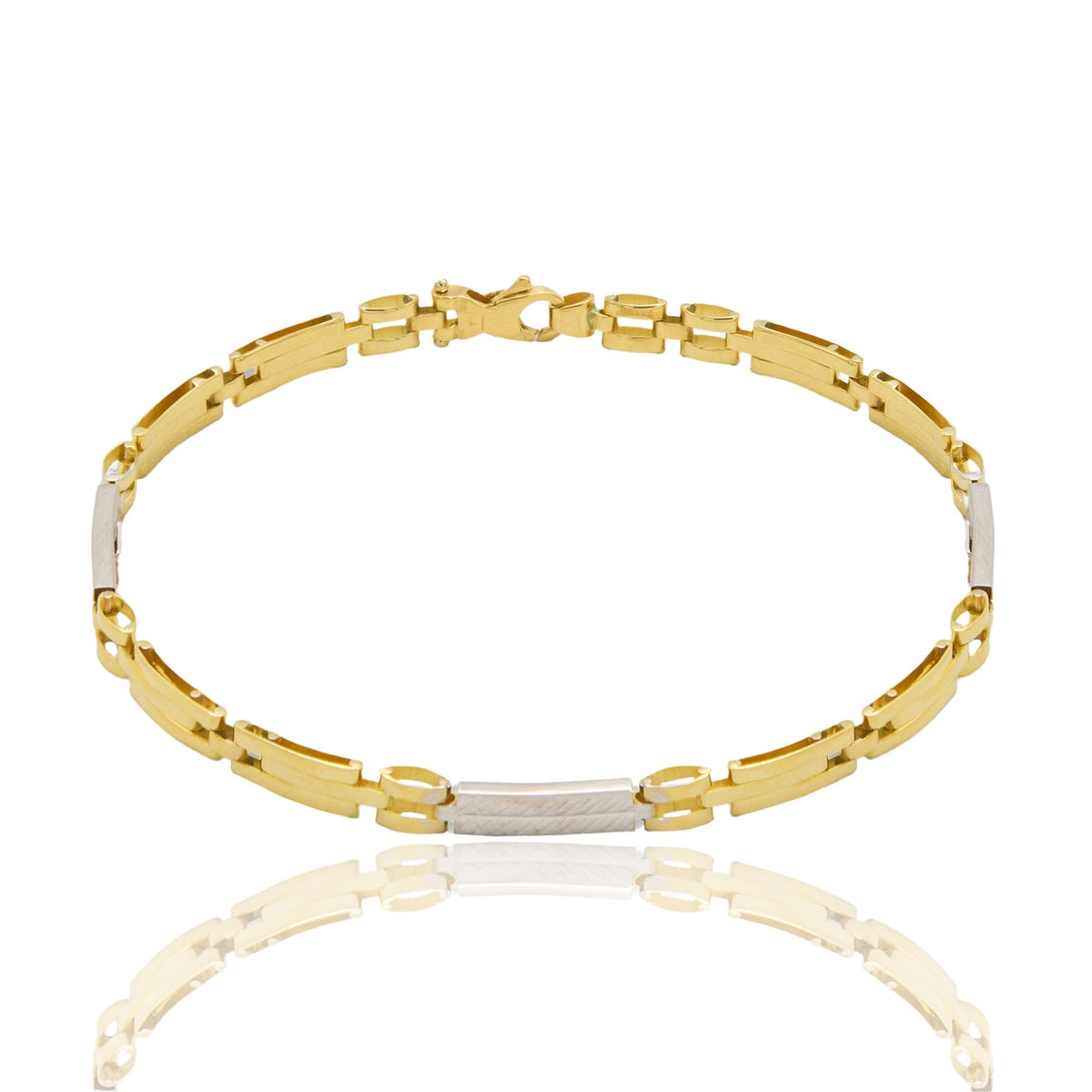 Bracciale Oro Giallo Oro Bianco Oro 18 carati Targhe E Maglie Solo Oro