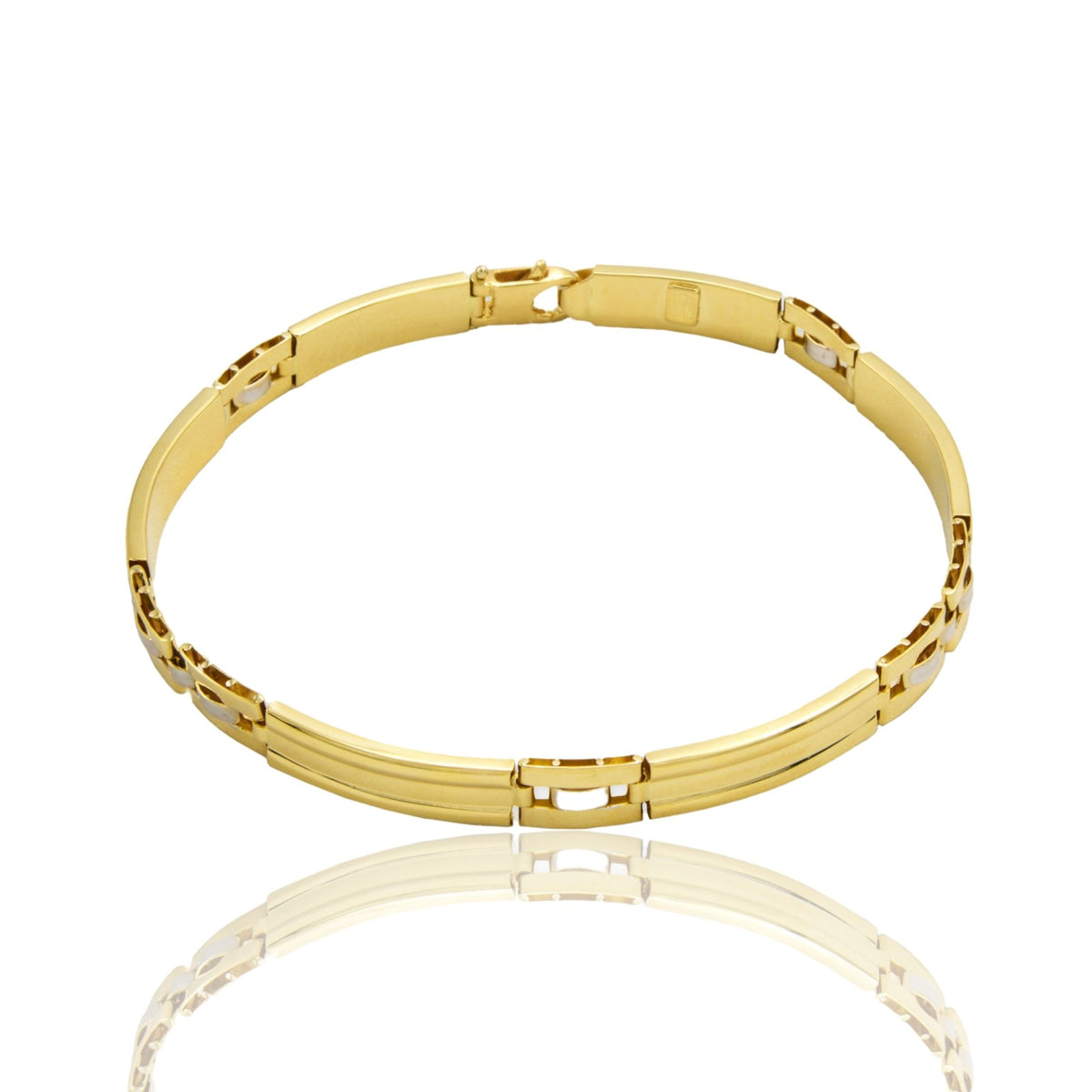 Bracciale Oro Giallo Oro Bianco Oro 18 carati Targhe Solo Oro cm .21,5