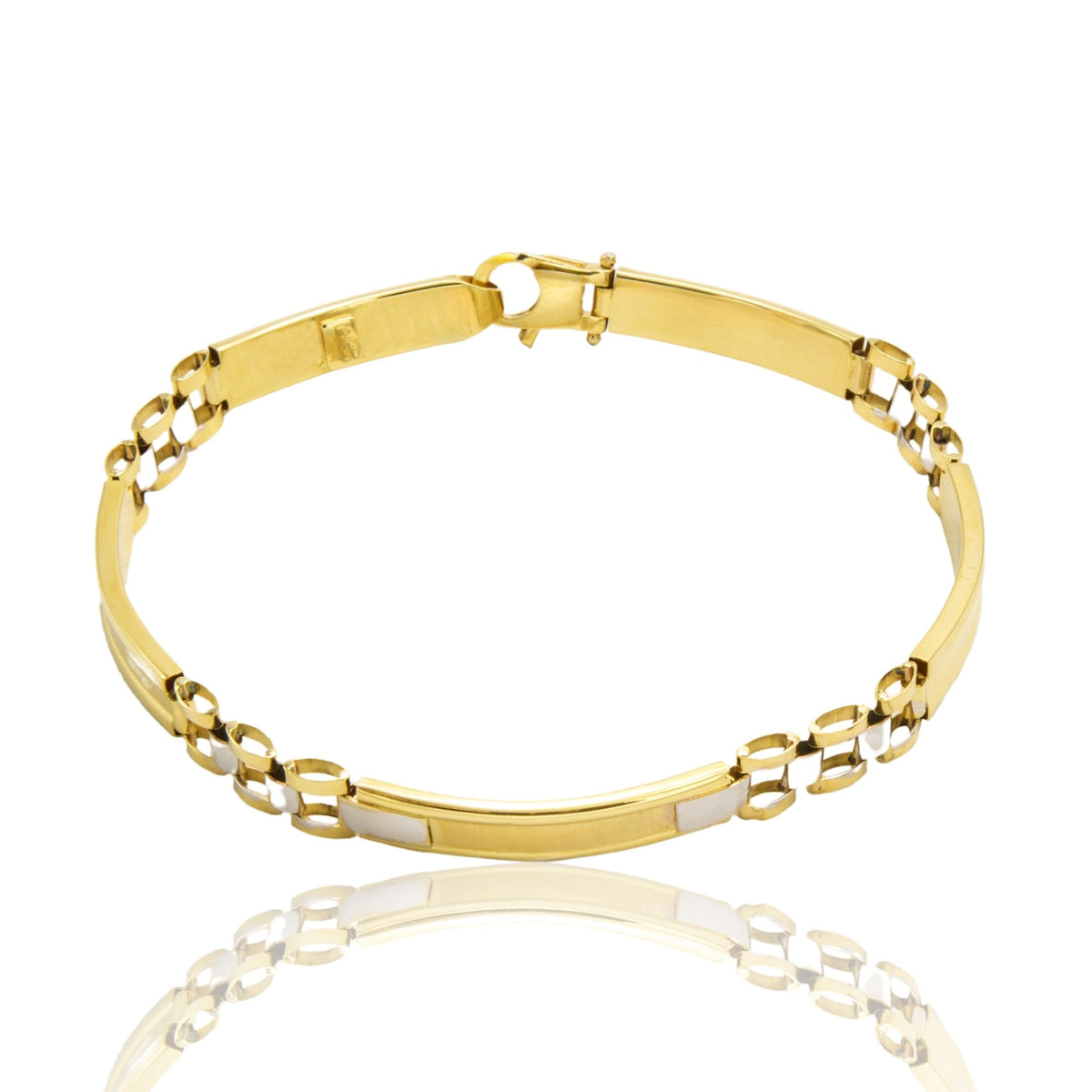 Bracciale Oro Giallo Oro Bianco Oro 18 carati Targhe E Maglie Solo Oro
