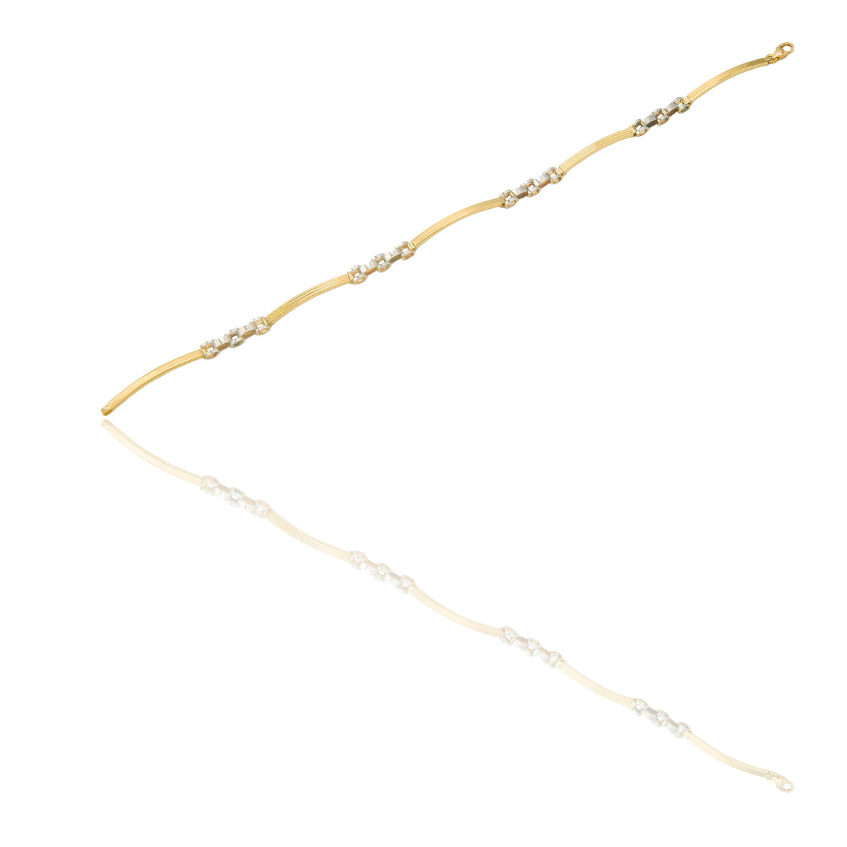 Bracciali Oro Giallo Oro Bianco Oro 18 carati maglie morbide e targhe alternate Solo oro 20,5cm x 0,4cm