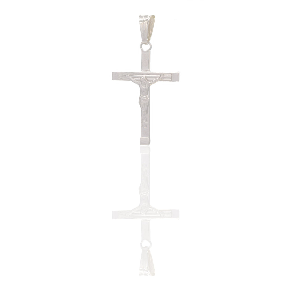Ciondoli Oro Bianco Oro 18 carati Croce con Cristo rigata Solo oro 3,3 cm x 1,8cm