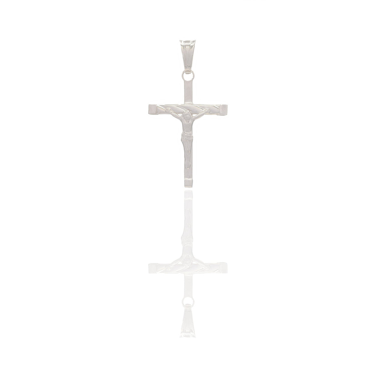 Ciondoli Oro Bianco Oro 18 carati Croce con Cristo rigata Solo oro 3,3 cm x 1,8cm