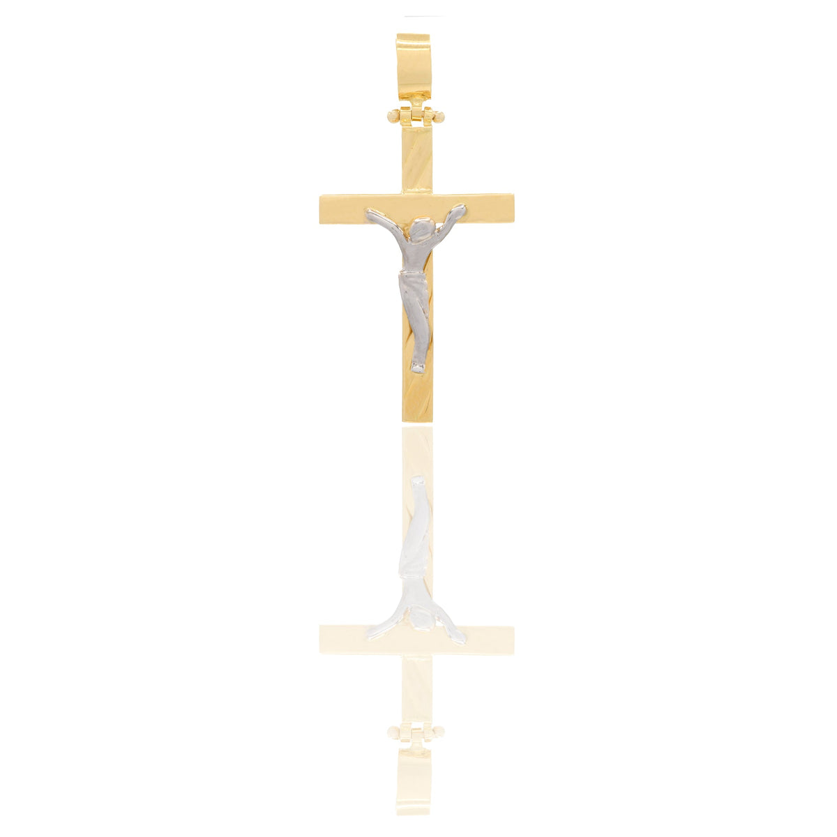 Ciondoli Oro Giallo Oro Bianco Oro 18 carati Croce con Cristo rigata Solo oro 3,5 cm x 2cm