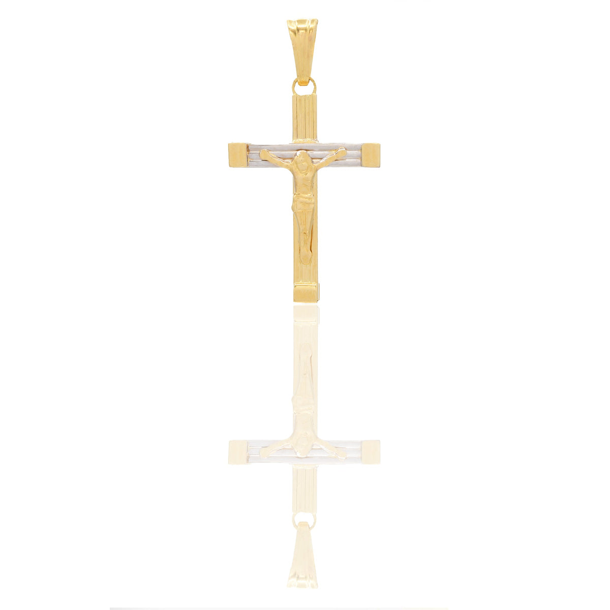 Ciondoli Oro Giallo Oro Bianco Oro 18 carati Croce con Cristo rigata Solo oro 3,3 cm X 1,8cm