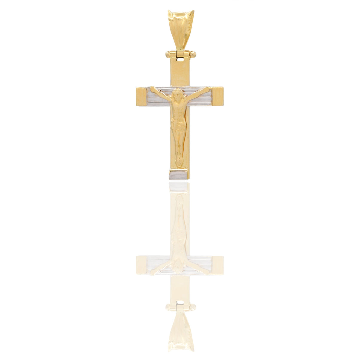 Ciondoli Oro Giallo Oro Bianco Oro 18 carati Croce con Cristo rigata Solo oro 3,3 cm X 1,8cm
