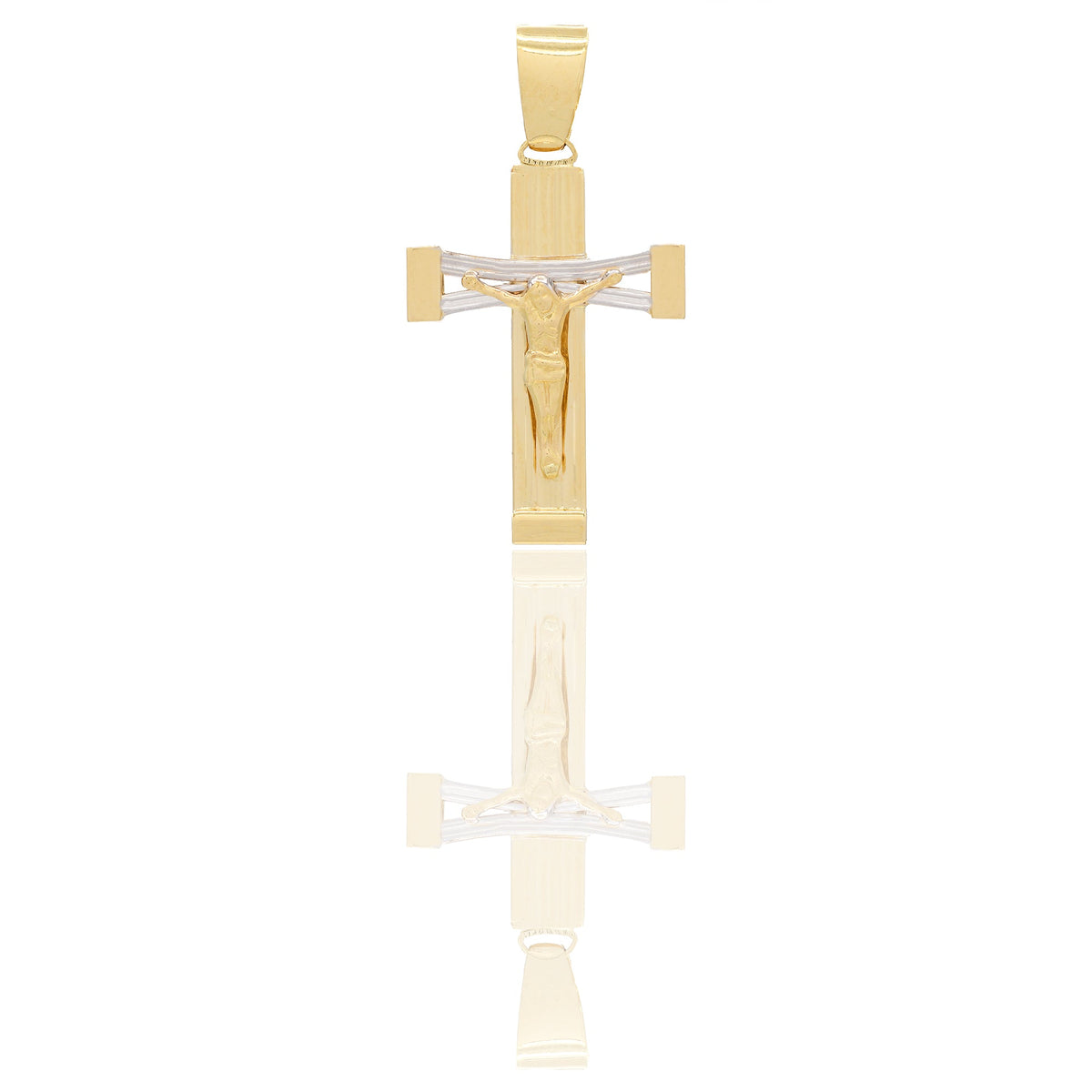 Ciondoli Oro Giallo Oro Bianco Oro 18 carati Croce con Cristo traforata rigata Solo oro 3,4cm x 1,8cm