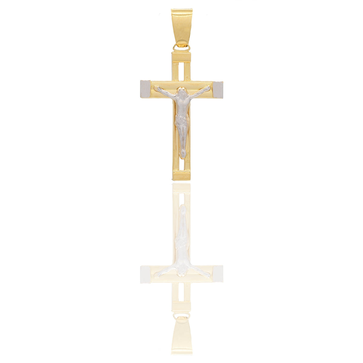 Ciondoli Oro Giallo Oro Bianco Oro 18 carati Croce con Cristo traforata rigata Solo oro 3,7cm x 1,8cm