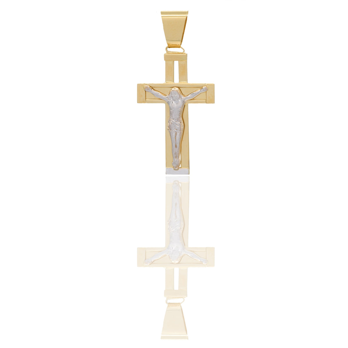 Ciondoli Oro Giallo Oro Bianco Oro 18 carati Croce con Cristo traforata Solo oro 4,8cm x 2,1cm