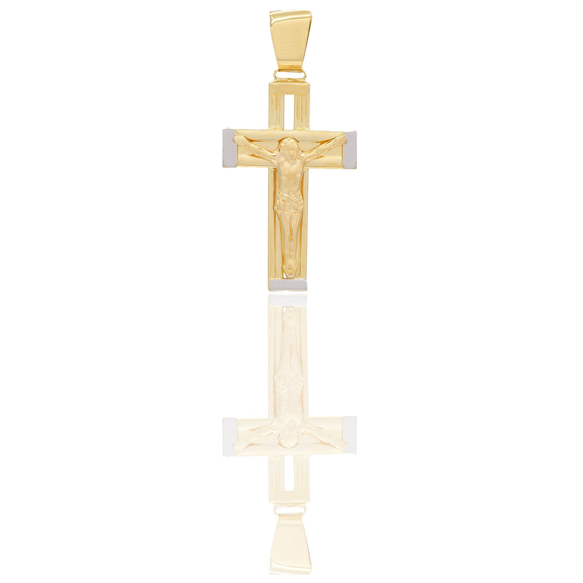 Ciondoli Oro Giallo Oro Bianco Oro 18 carati Croce con Cristo traforata rigata Solo oro 4,1cm x 2,1cm