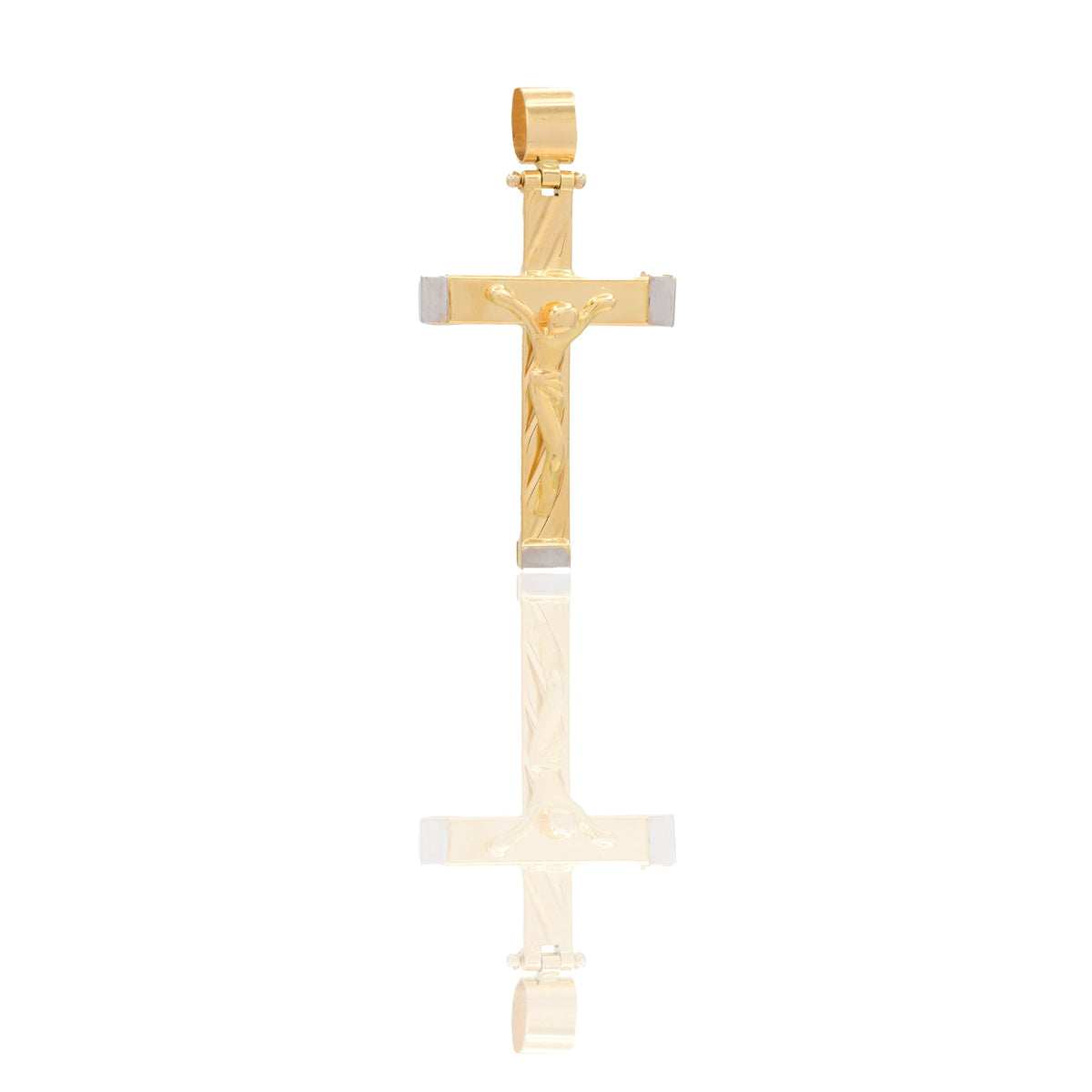 Ciondoli Oro Giallo Oro Bianco Oro 18 carati Croce con cristo rigata Solo Oro 3,8cm x 2cm