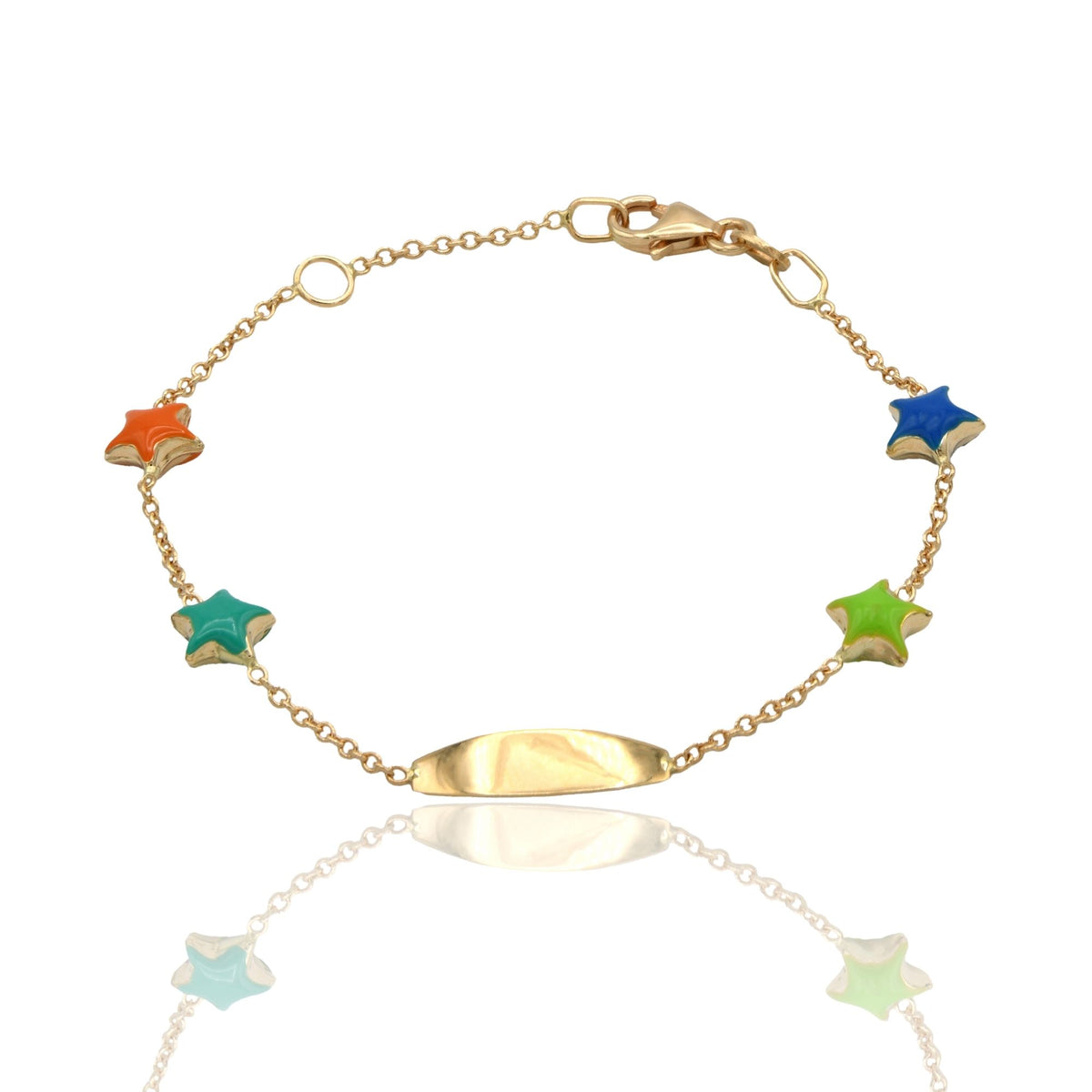 Bracciale Oro Giallo Oro 18 carati Baby Targa Stelle Smalto Multicolor cm. 13,5
