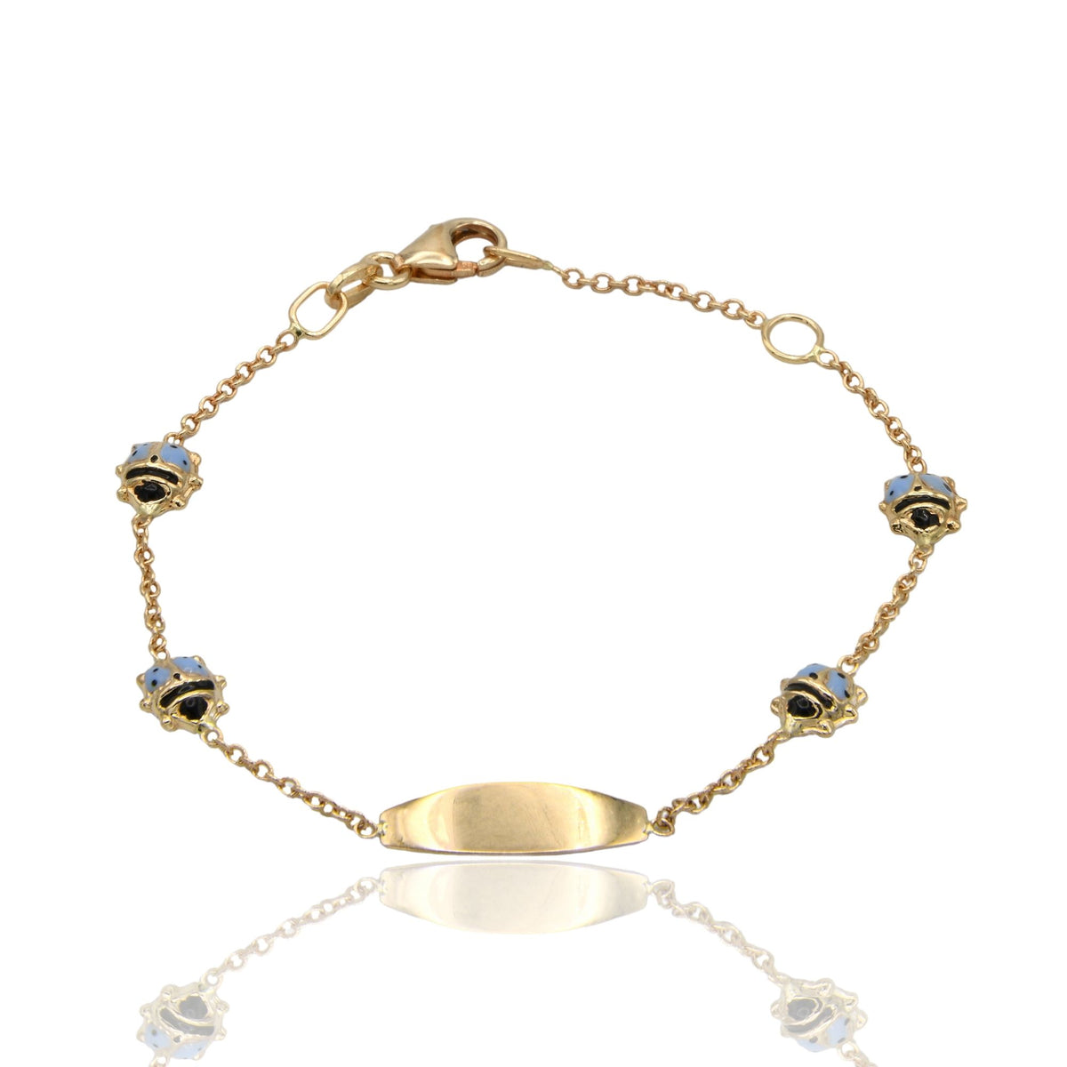 Bracciale Oro Giallo Oro 18 carati Baby Targa Coccinelle Smalto Nero, smalto azzurro cm. 13,5