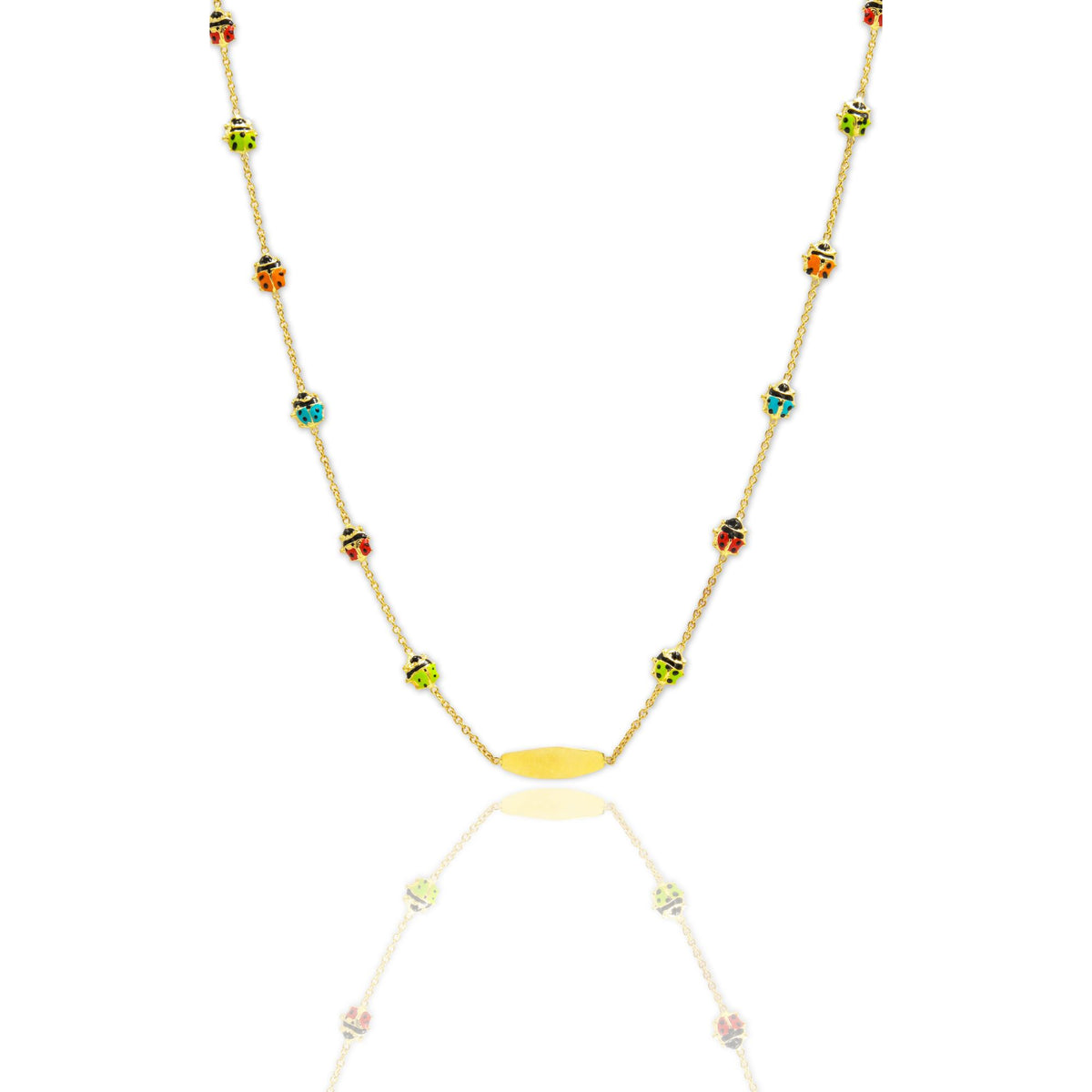Collana Oro Giallo Oro 18 carati Targhetta Coccinelle Smalto Multicolor