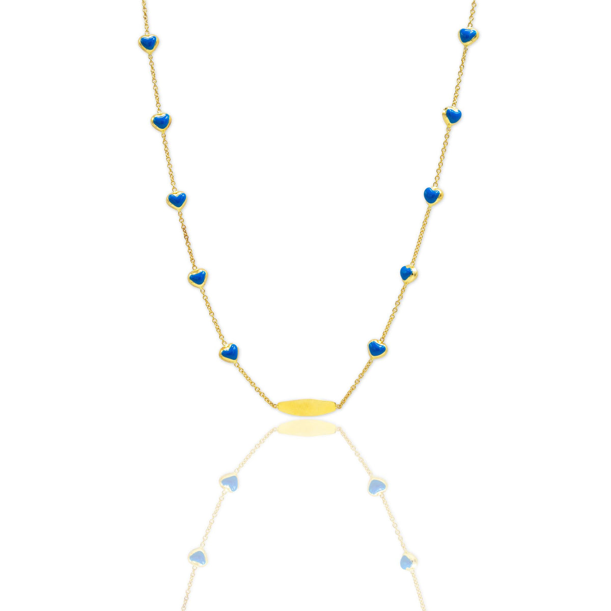 Collana Oro Giallo Oro 18 carati Targhetta Cuori Smalto blu