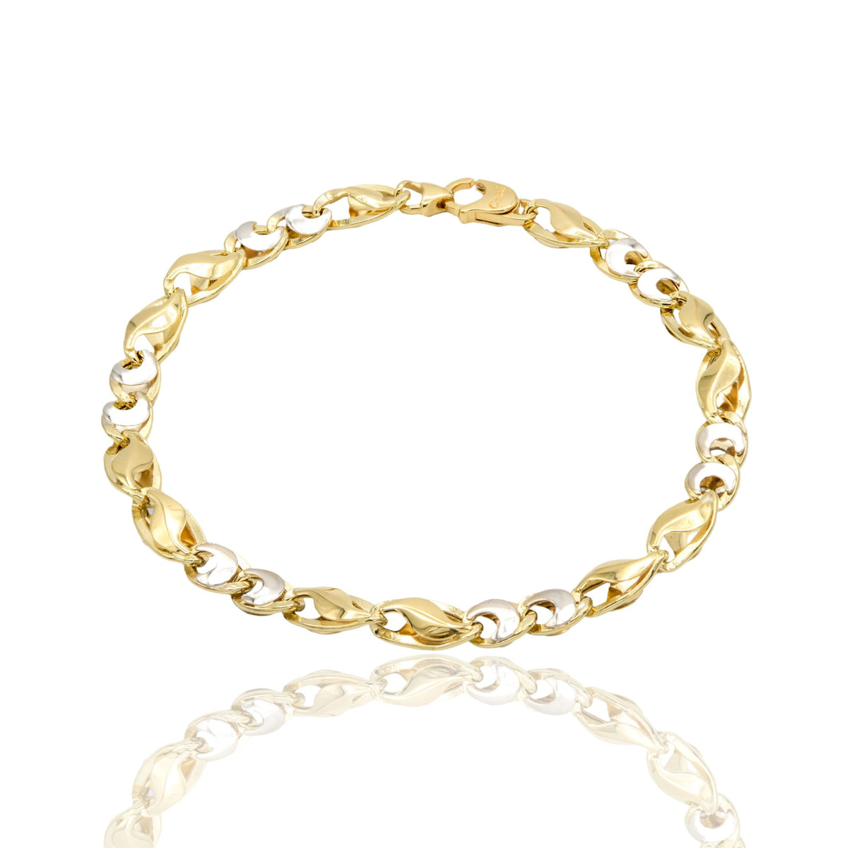 Bracciale Oro Giallo Oro Bianco Oro 18 carati Catena Piatta Solo Oro cm. 21,5