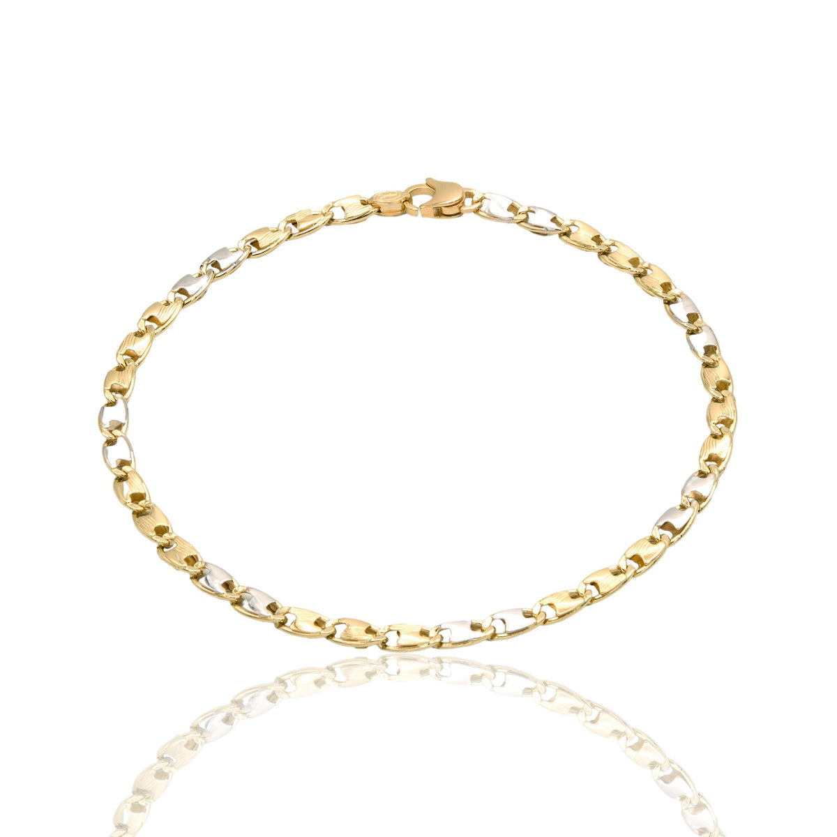 Bracciale Oro Giallo Oro Bianco Oro 18 carati Catena Piatta Solo Oro cm. 21,5
