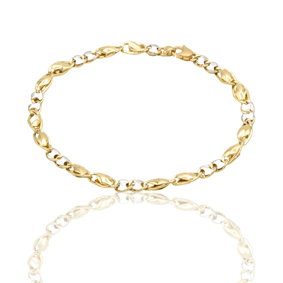 Bracciale Oro Giallo Oro Bianco Oro 18 carati Catena Piatta Solo Oro cm. 21,5