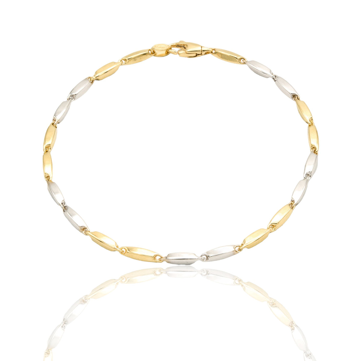Bracciale Oro Giallo Oro Bianco Oro 18 carati Catena Piatta Solo Oro cm. 21