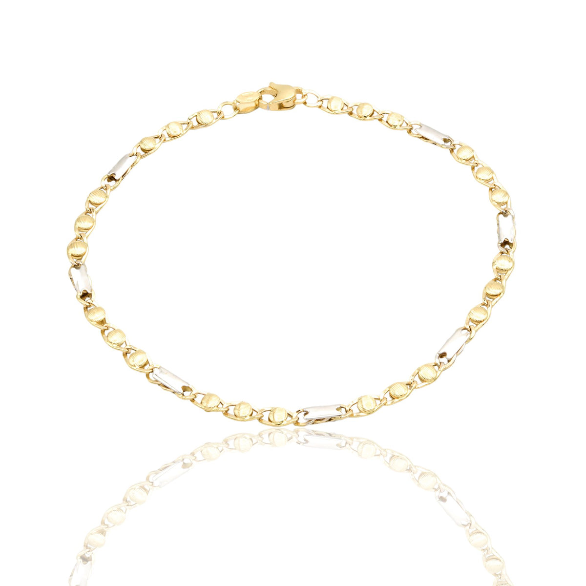 Bracciale Oro Giallo Oro Bianco Oro 18 carati Catena Piatta Solo Oro cm. 21