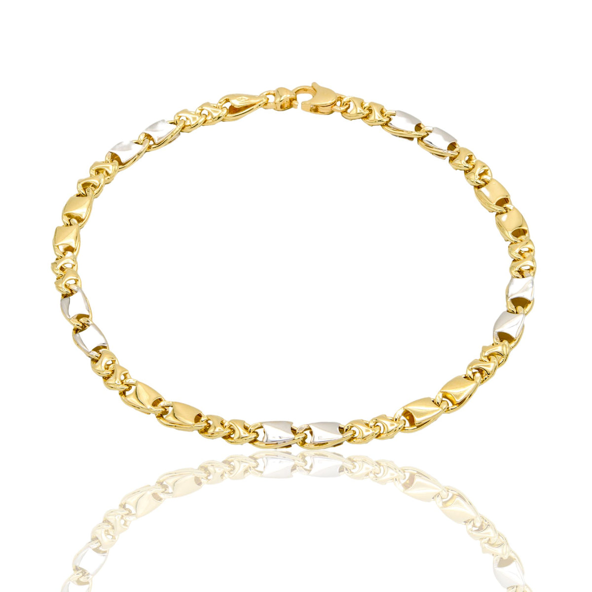 Bracciale Oro Giallo Oro Bianco Oro 18 carati Catena Piatta Solo Oro cm. 21