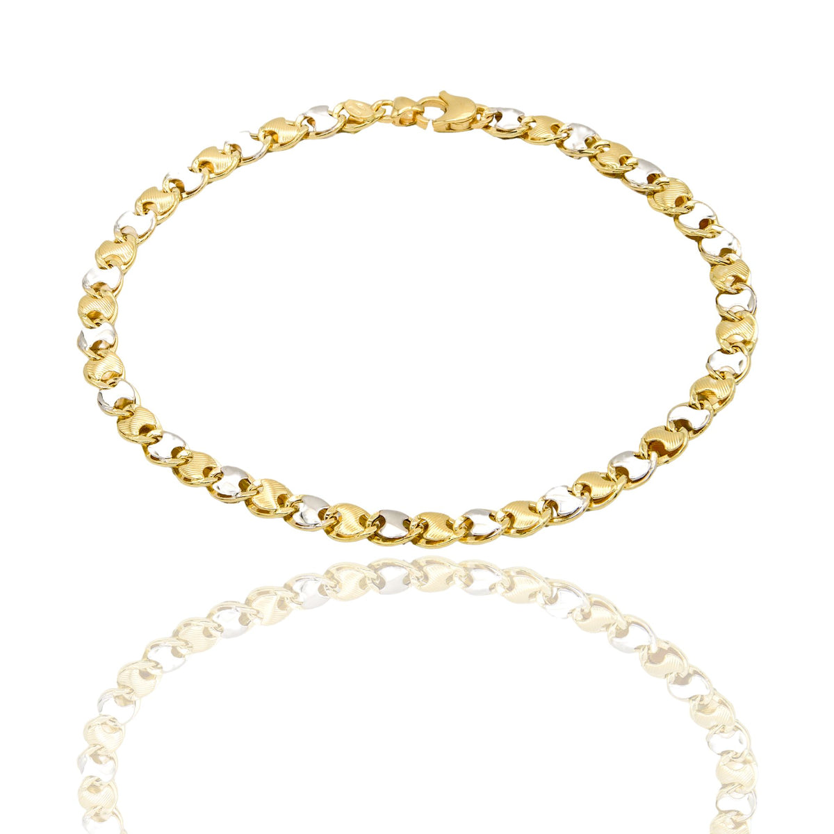 Bracciale Oro Giallo Oro Bianco Oro 18 carati Catena Piatta Solo Oro cm. 21