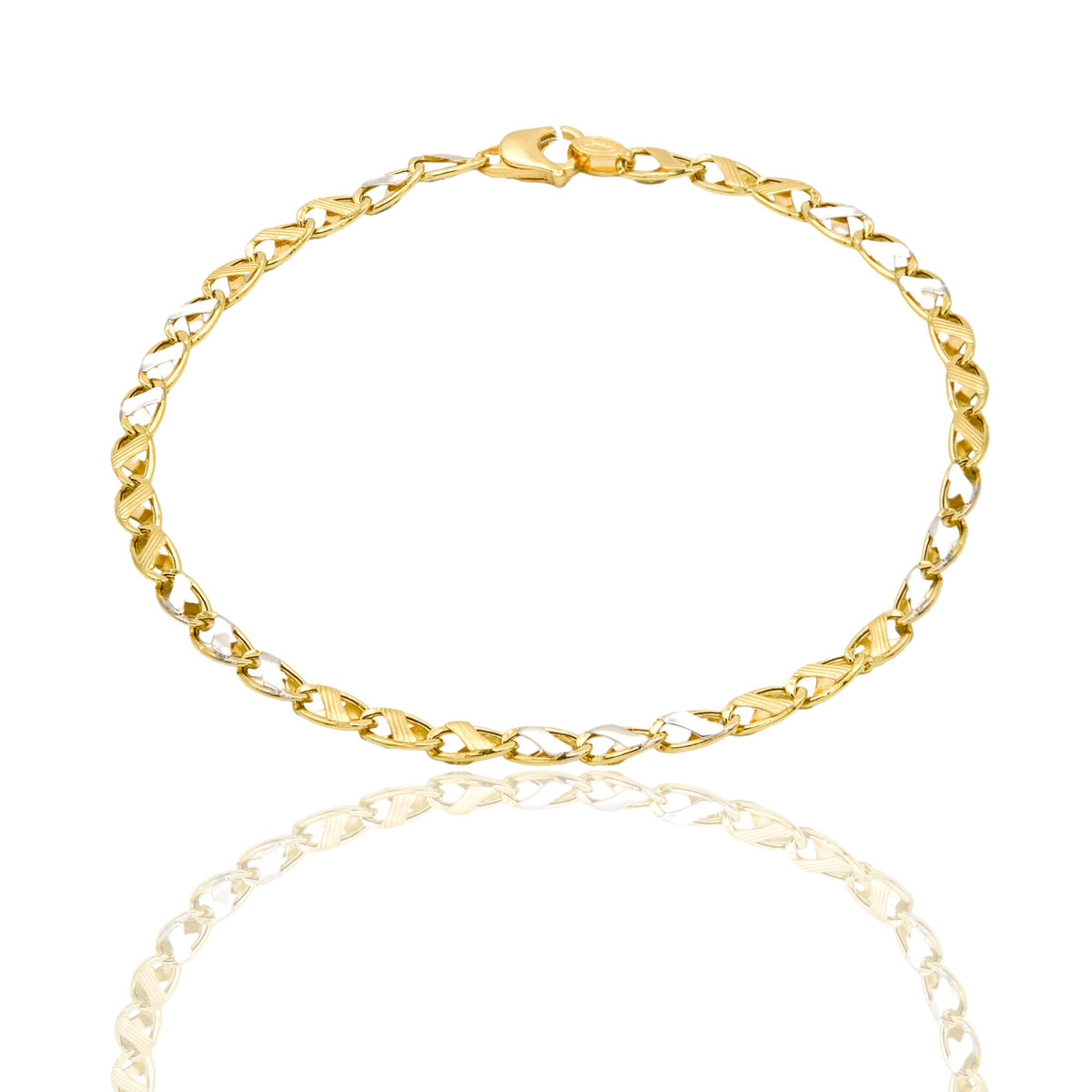 Bracciale Oro Giallo Oro Bianco Oro 18 carati Catena Piatta Solo Oro cm. 19