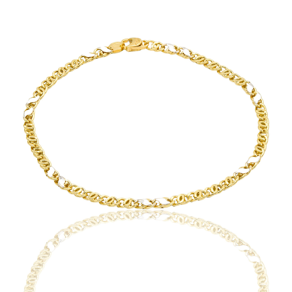 Bracciale Oro Giallo Oro Bianco Oro 18 carati Catena Piatta Solo Oro cm. 19