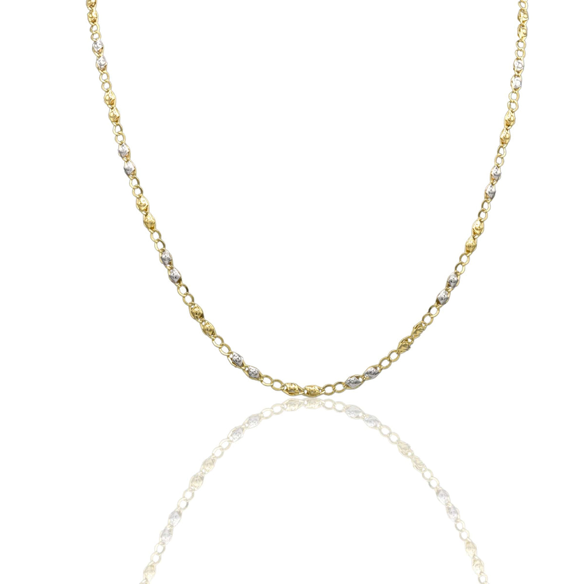 Collana Oro Giallo Oro Bianco Oro 18 carati Catena Piatta Solo Oro cm.50