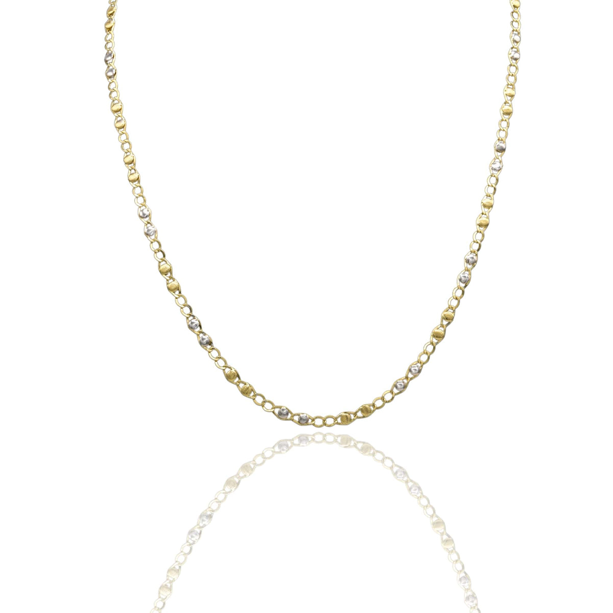 Collana Oro Giallo Oro Bianco Oro 18 carati Catena Piatta Solo Oro cm.50