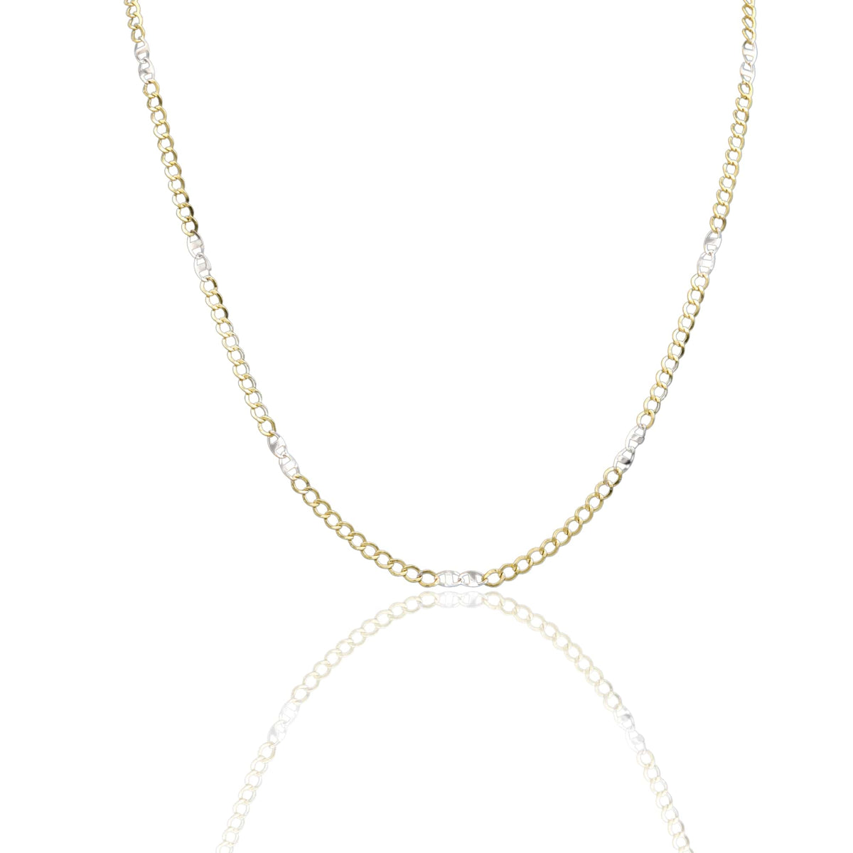 Collana Oro Giallo Oro Bianco Oro 18 carati Catena Piatta Solo Oro cm.50