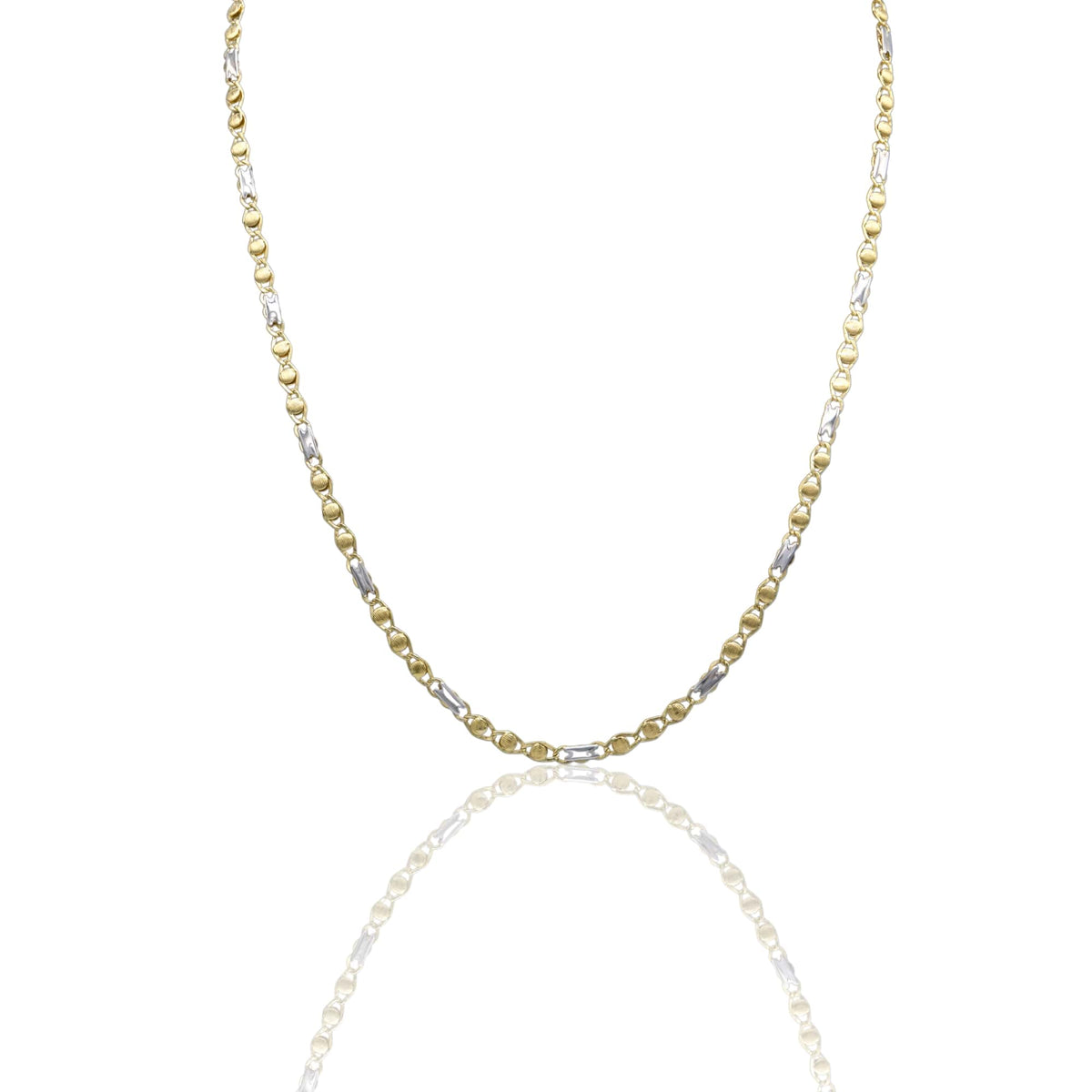 Collana Oro Giallo Oro Bianco Oro 18 carati Catena Piatta Solo Oro cm.50