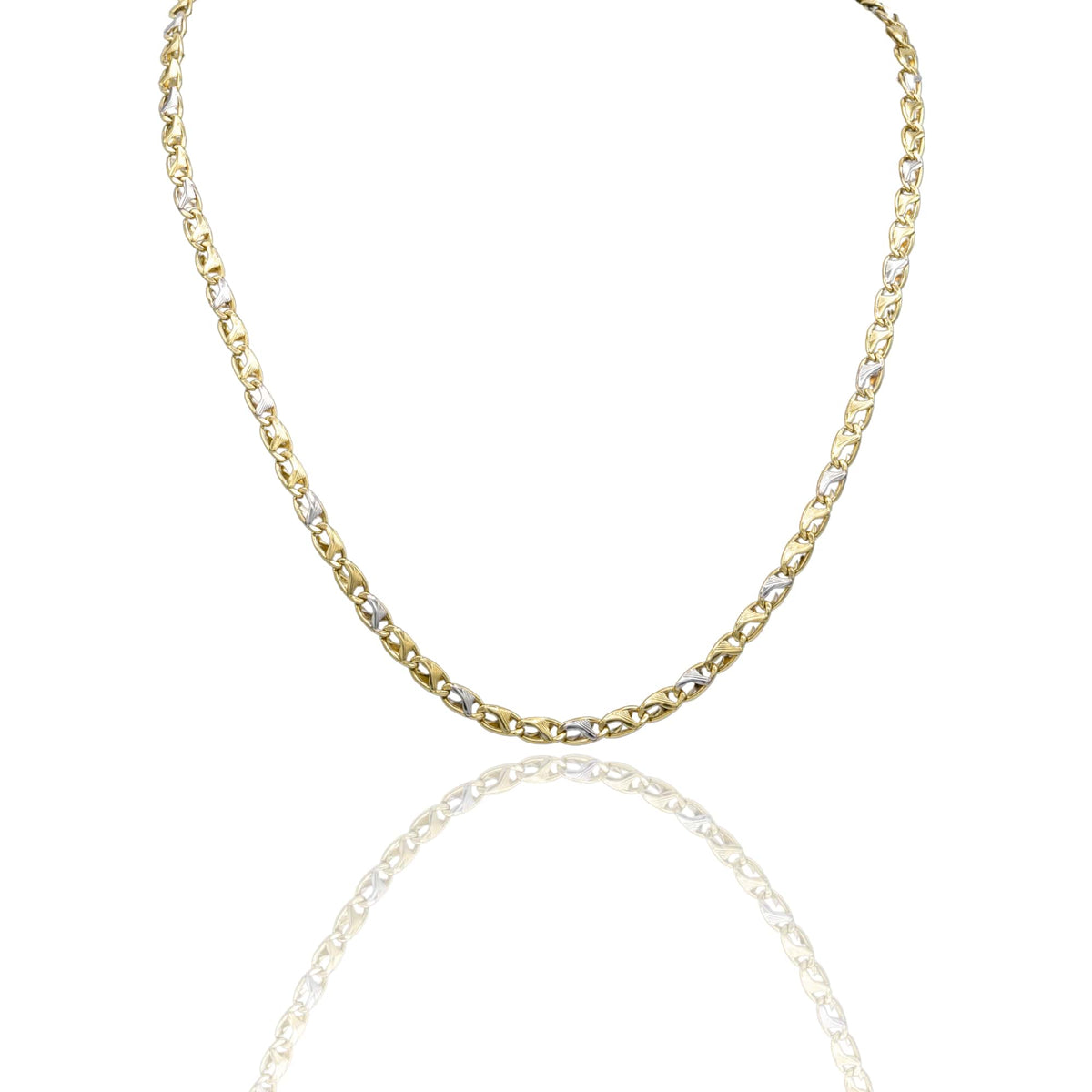 Collana Oro Giallo Oro Bianco Oro 18 carati Catena Piatta Solo Oro cm.60
