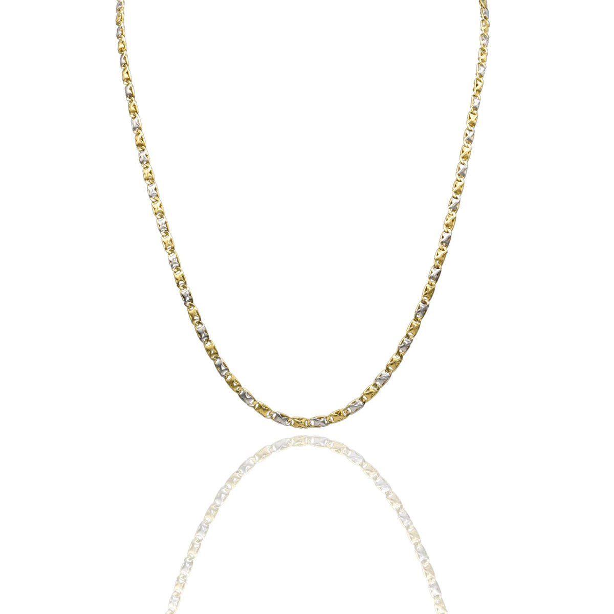 Collana Oro Giallo Oro Bianco Oro 18 carati Catena Piatta Solo Oro cm.60