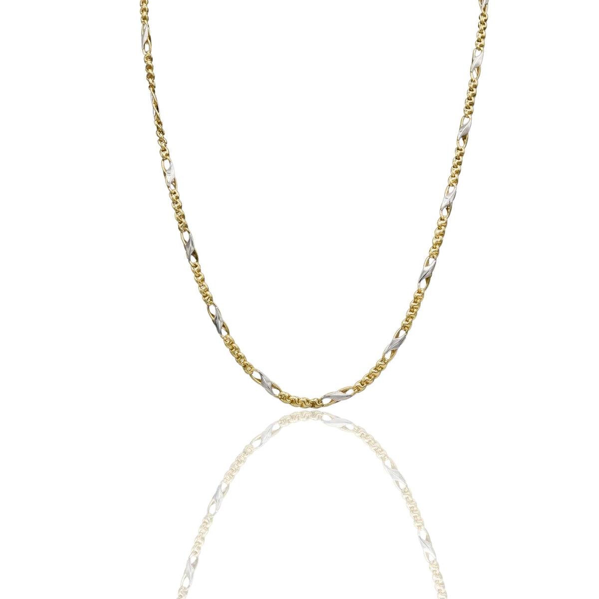 Collana Oro Giallo Oro Bianco Oro 18 carati Catena Piatta Solo Oro cm.50