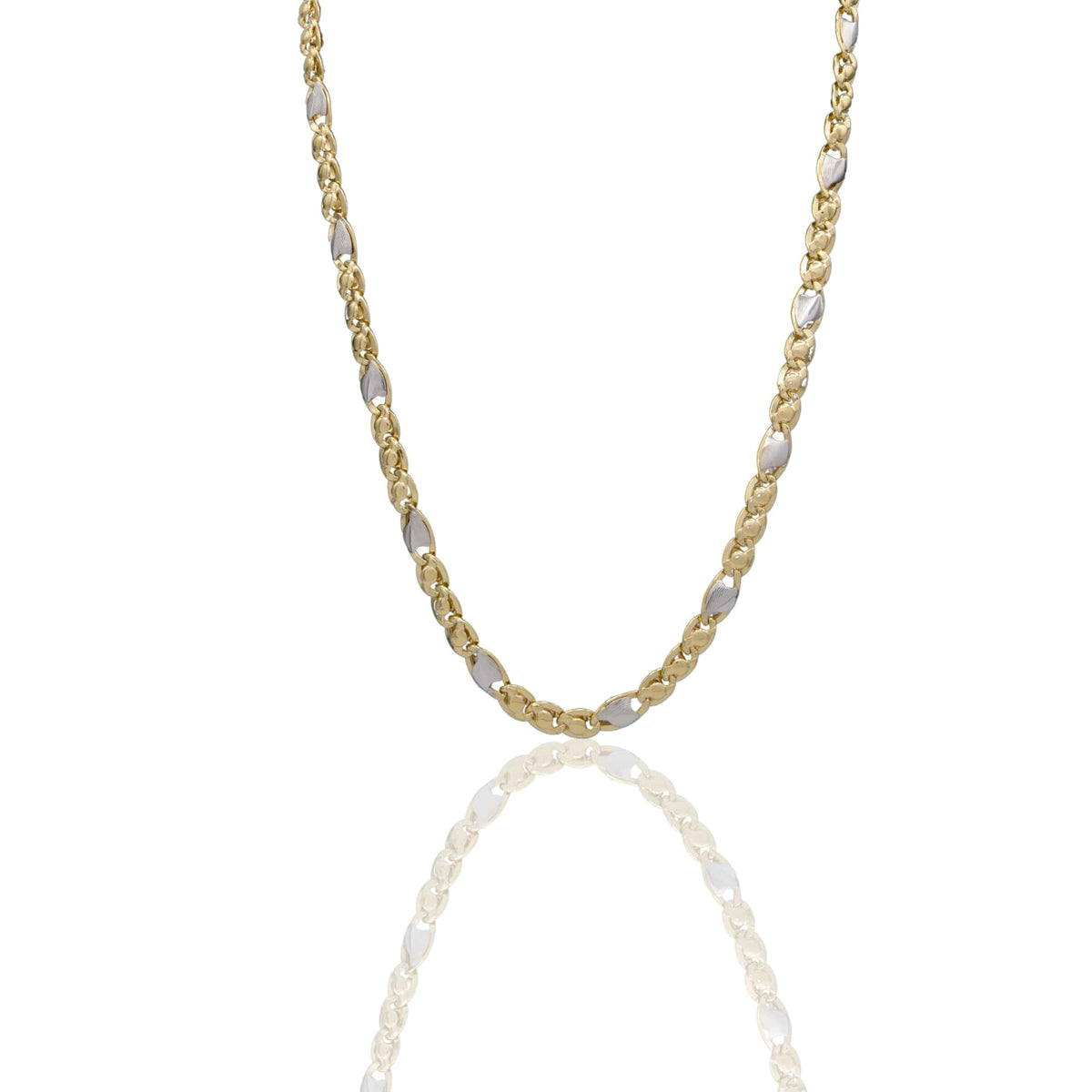 Collana Oro Giallo Oro Bianco Oro 18 carati Catena Piatta Solo Oro