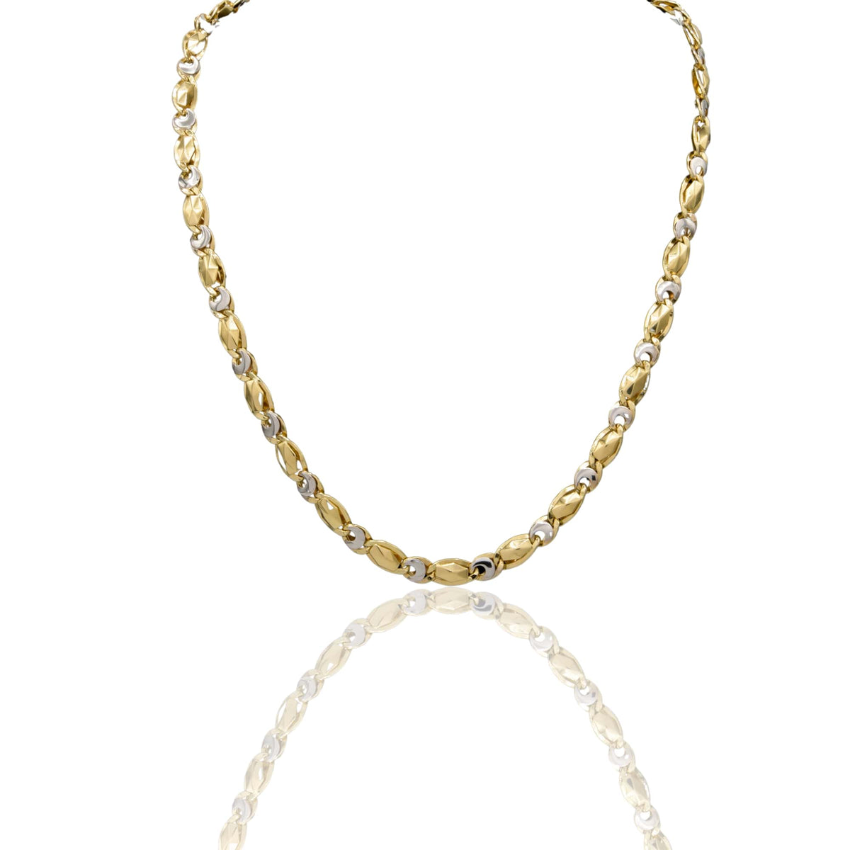 Collana Oro Giallo Oro Bianco Oro 18 carati Catena Piatta Solo Oro