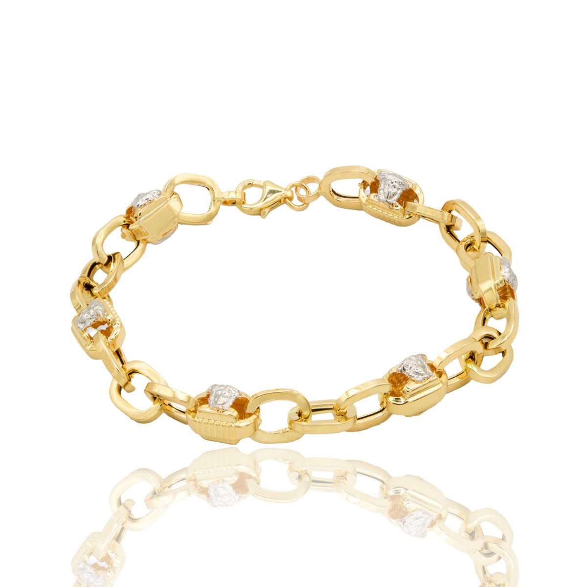 Bracciale Oro Giallo Oro Bianco Oro 18 carati Catena Testa Medusa Solo Oro