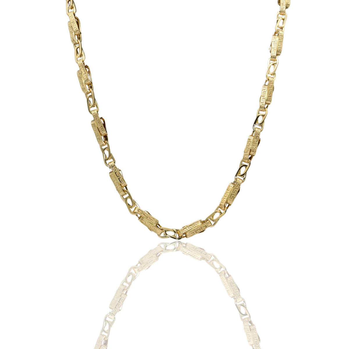 Collana Oro Giallo Oro 18 carati Schiacciata Greca Maglia Intrecciata Solo Oro cm.60