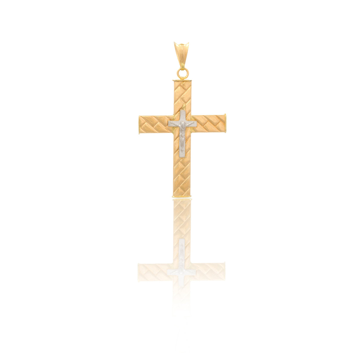 Ciondolo Oro Giallo Oro Bianco Oro 18 carati Croce Con Cristo Solo Oro