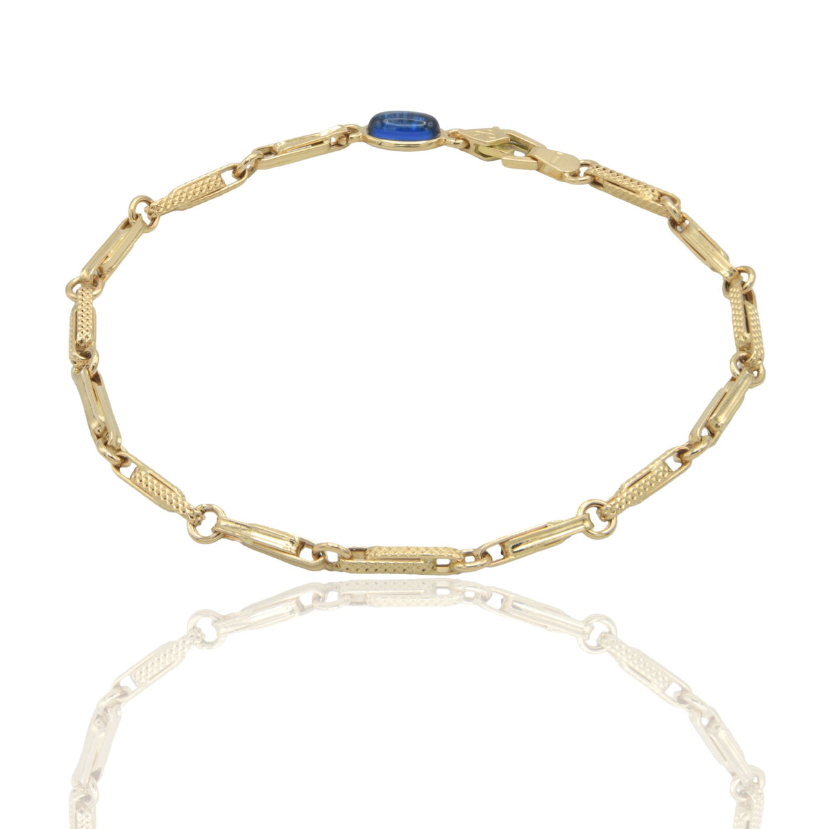 Bracciale Oro Giallo Oro 18 carati Catena Alternata pietra blu cm. 21,5