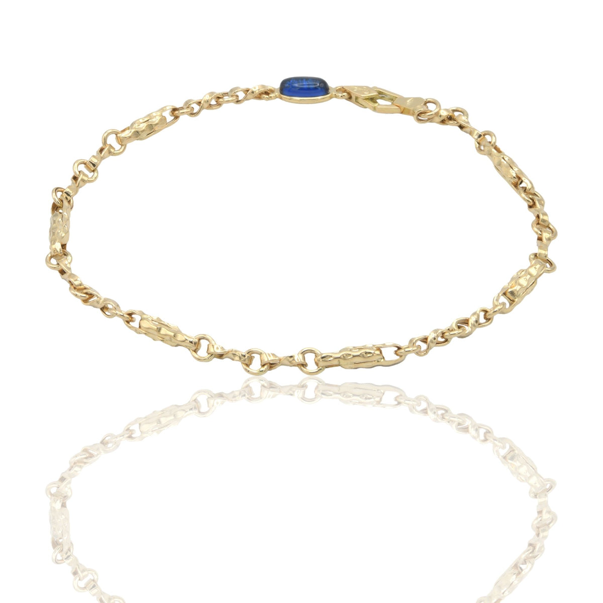 Bracciale Oro Giallo Oro 18 carati Catena Con Tondini pietra blu cm. 21,5