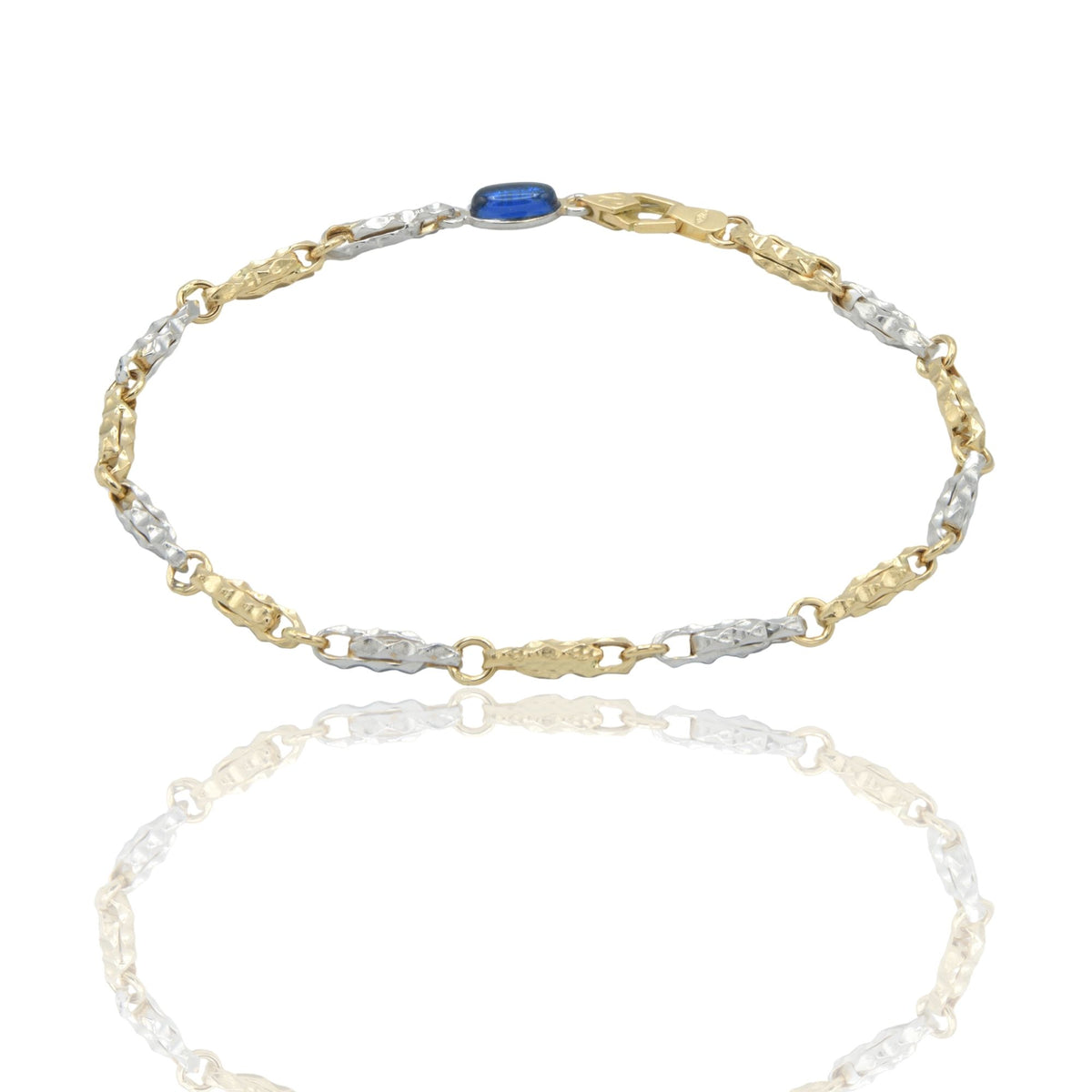 Bracciale Oro Giallo Oro Bianco Oro 18 carati Catena alternata pietra blu cm. 21,5